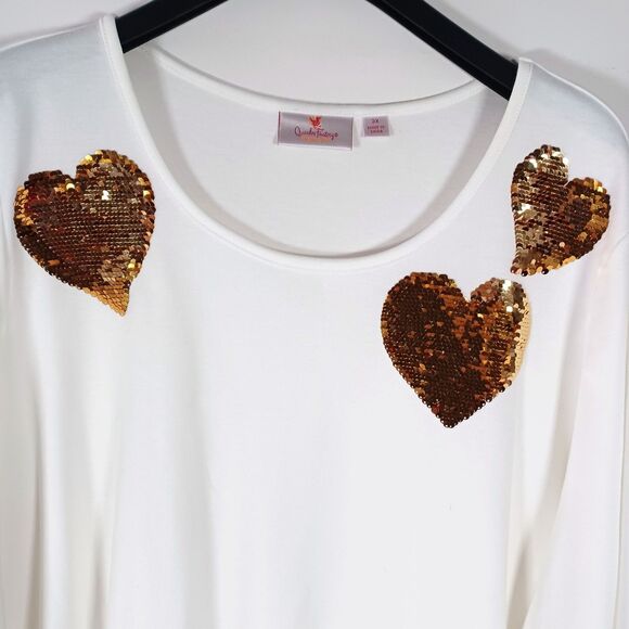 Quacker Factory Top 3X Flip Sequin Embellished Artsy Tunic Hearts Love - Picture 2 of 8